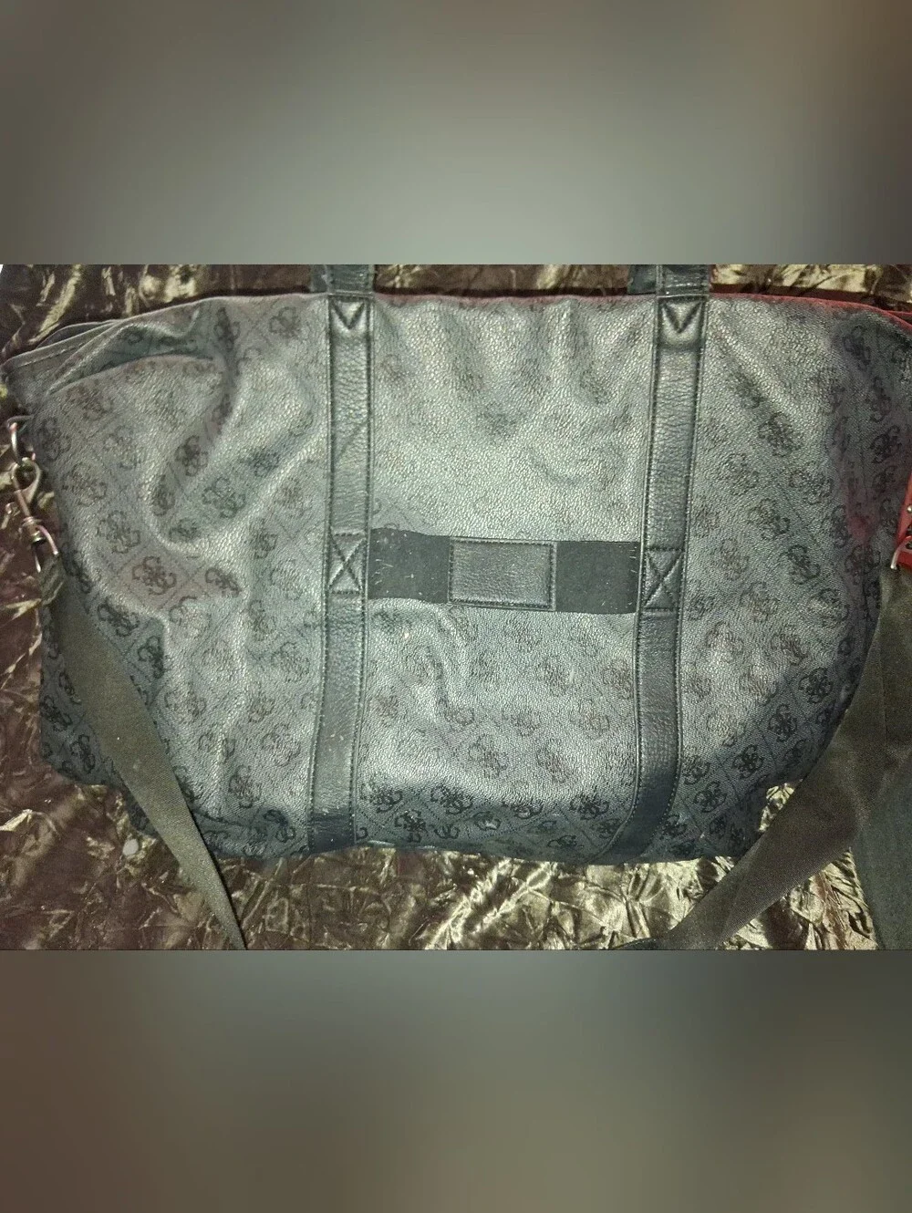 Guess XL Black Monogram Messenger Tote with Detachable Strap